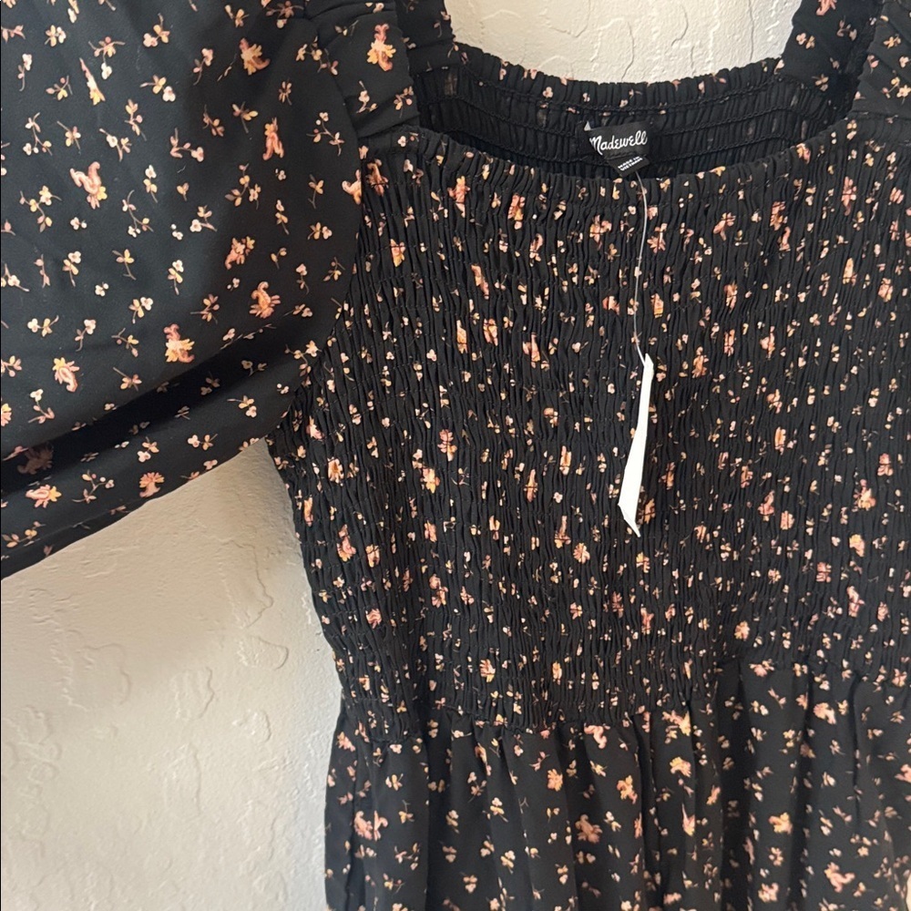 Madewell Lucie Elbow Sleeve Smocked Wide Leg Jumpsuit Stem Scatter 0 nwt - Picture 6 of 6
